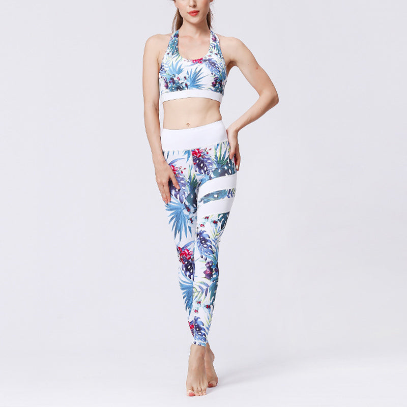 Buddha Stones 2Pcs Sunflower Flowers Leaves Print Top Pants Sports Fitness Yoga Women's Yoga Sets - Blue White Tree - US8-10，UK/AU12-14，EU40-42 (XL)  - image 9