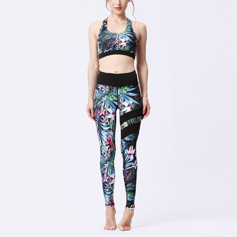 Buddha Stones 2Pcs Sunflower Flowers Leaves Print Top Pants Sports Fitness Yoga Women's Yoga Sets - Secret Forest - US8-10，UK/AU12-14，EU40-42 (XL)  - image 26