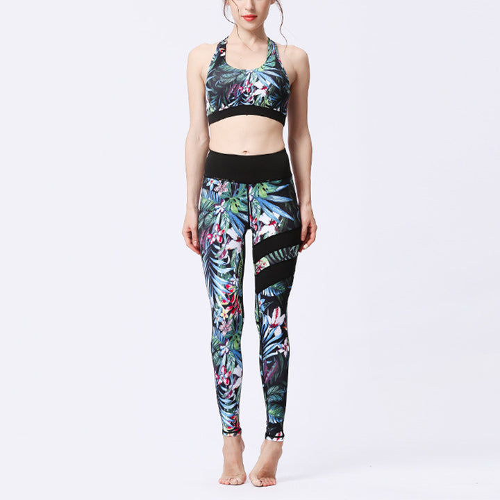 Buddha Stones 2Pcs Sunflower Flowers Leaves Print Top Pants Sports Fitness Yoga Women's Yoga Sets - Secret Forest - US8-10，UK/AU12-14，EU40-42 (XL)  - image 26