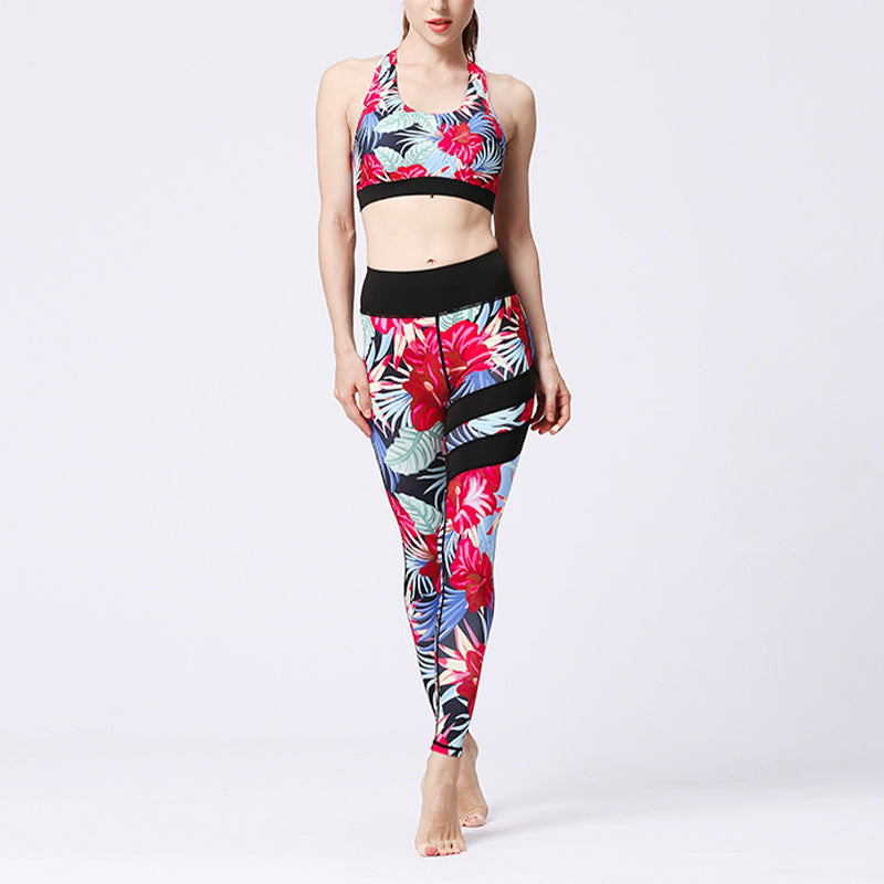 Buddha Stones 2Pcs Sunflower Flowers Leaves Print Top Pants Sports Fitness Yoga Women's Yoga Sets - Red Flower - US8-10，UK/AU12-14，EU40-42 (XL)  - image 38