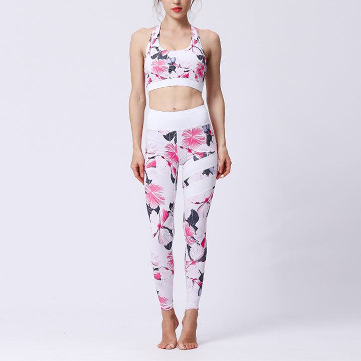 Buddha Stones 2Pcs Sunflower Flowers Leaves Print Top Pants Sports Fitness Yoga Women's Yoga Sets - Pink Petal - US8-10，UK/AU12-14，EU40-42 (XL)  - image 44