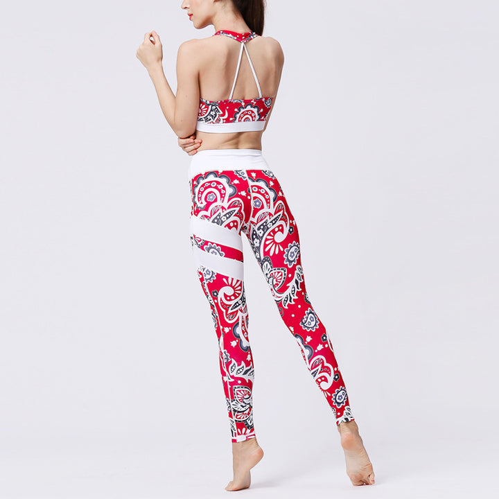 Buddha Stones 2Pcs Sunflower Flowers Leaves Print Top Pants Sports Fitness Yoga Women's Yoga Sets - image 3