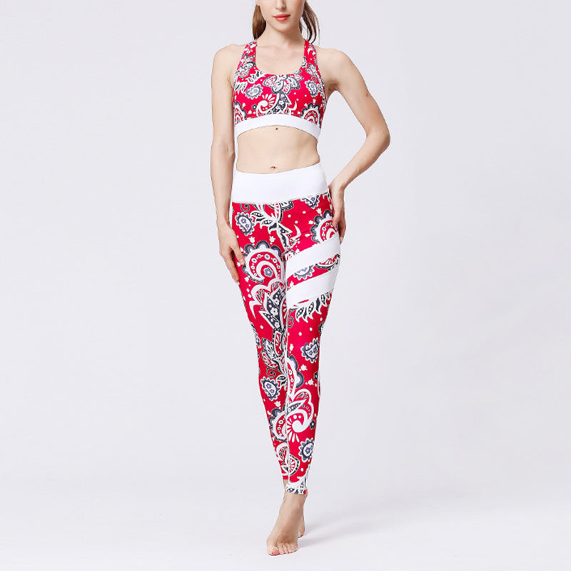 Buddha Stones 2Pcs Sunflower Flowers Leaves Print Top Pants Sports Fitness Yoga Women's Yoga Sets - image 1