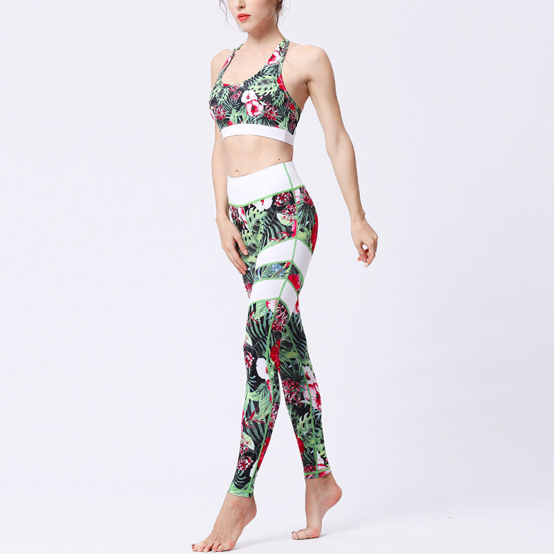 Buddha Stones 2Pcs Sunflower Flowers Leaves Print Top Pants Sports Fitness Yoga Women's Yoga Sets - image 8