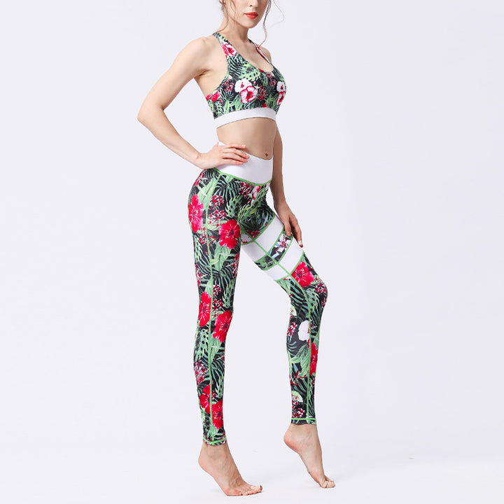 Buddha Stones 2Pcs Sunflower Flowers Leaves Print Top Pants Sports Fitness Yoga Women's Yoga Sets - image 6