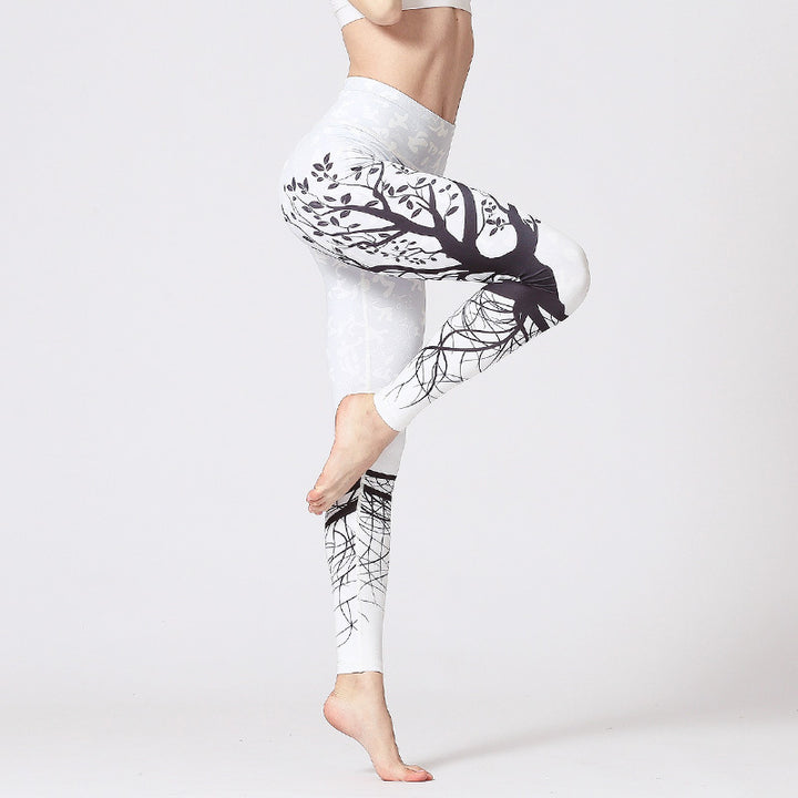 Buddha Stones Lines Weeds Sakura Flowers Black Tree Print Pants Sports Fitness Yoga Leggings Women's Yoga Pants - Black Tree White - US8-10，UK/AU12-14，EU40-42 (XL) - image 30