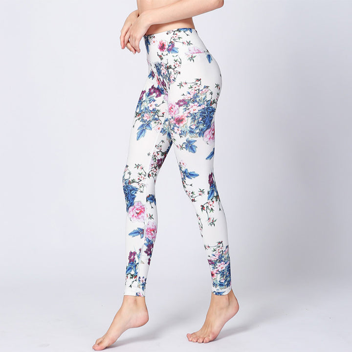 Buddha Stones Pink Flower White Colorful Ink White Print Leggings Sports Fitness Yoga Women's Pants - image 3