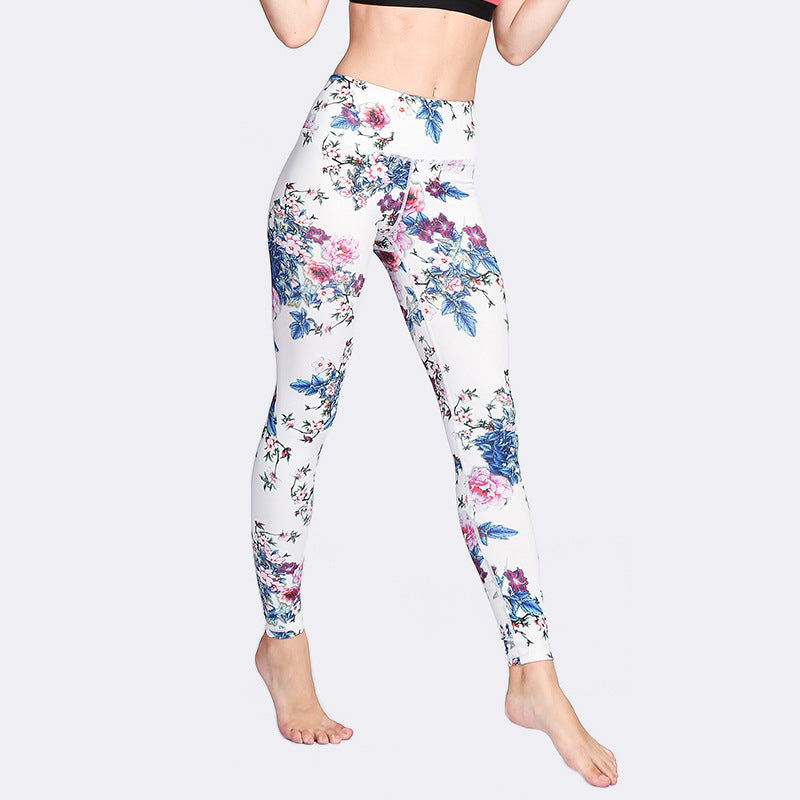 Buddha Stones Pink Flower White Colorful Ink White Print Leggings Sports Fitness Yoga Women's Pants - image 4