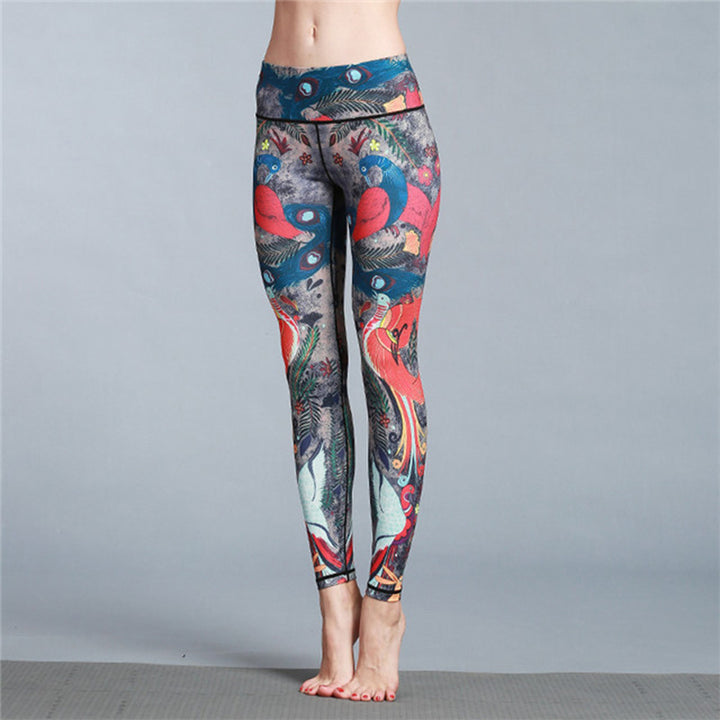 Buddha Stones Red Blue Peacock Feather Print Pants Sports Fitness Yoga Leggings Women's Yoga Pants - image 1