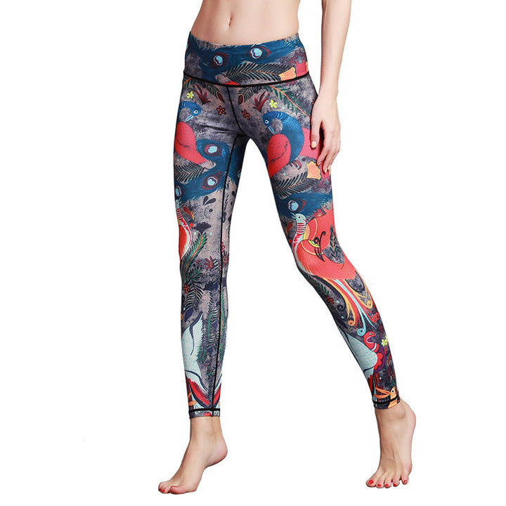Buddha Stones Red Blue Peacock Feather Print Pants Sports Fitness Yoga Leggings Women's Yoga Pants - image 5
