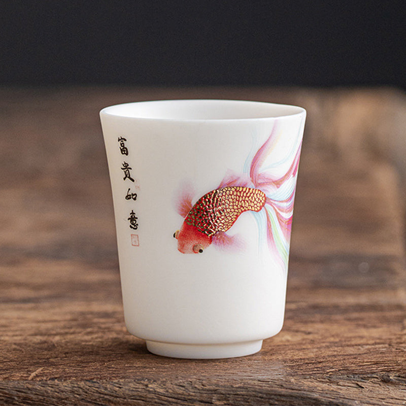 Buddha Stones Koi Fish White Porcelain Ceramic Teacup Kung Fu Tea Cup - Koi Fish - 5.2cm*6.3cm*65ml - image 13