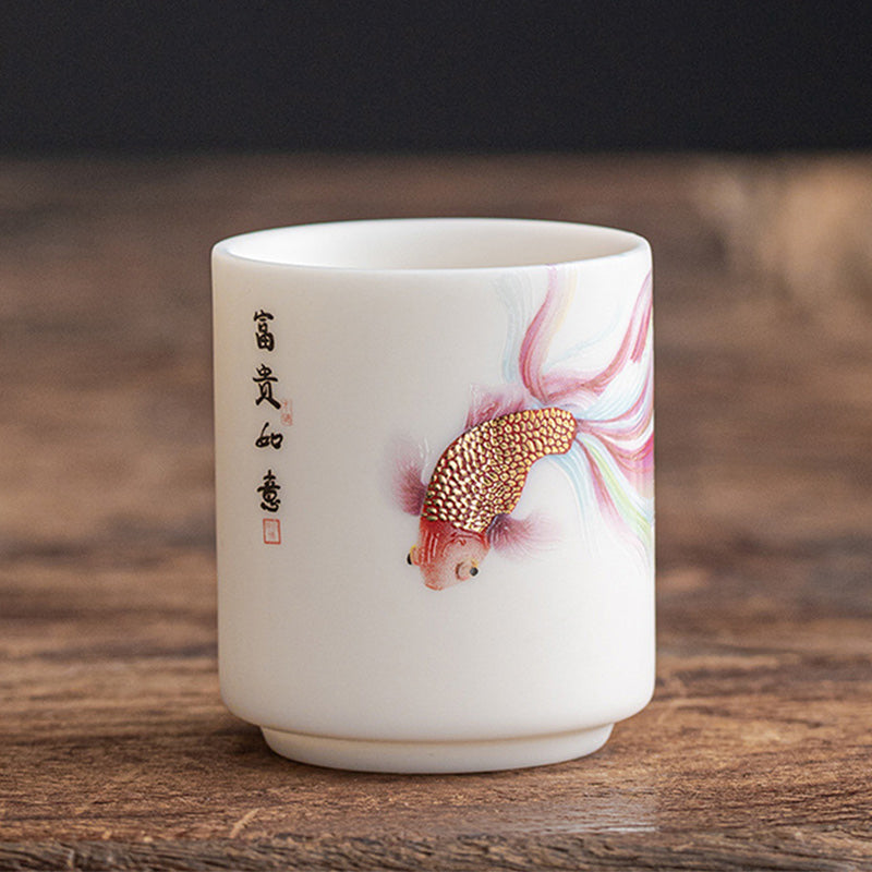 Buddha Stones Koi Fish White Porcelain Ceramic Teacup Kung Fu Tea Cup - Koi Fish - 5.3cm*6cm*80ml - image 14