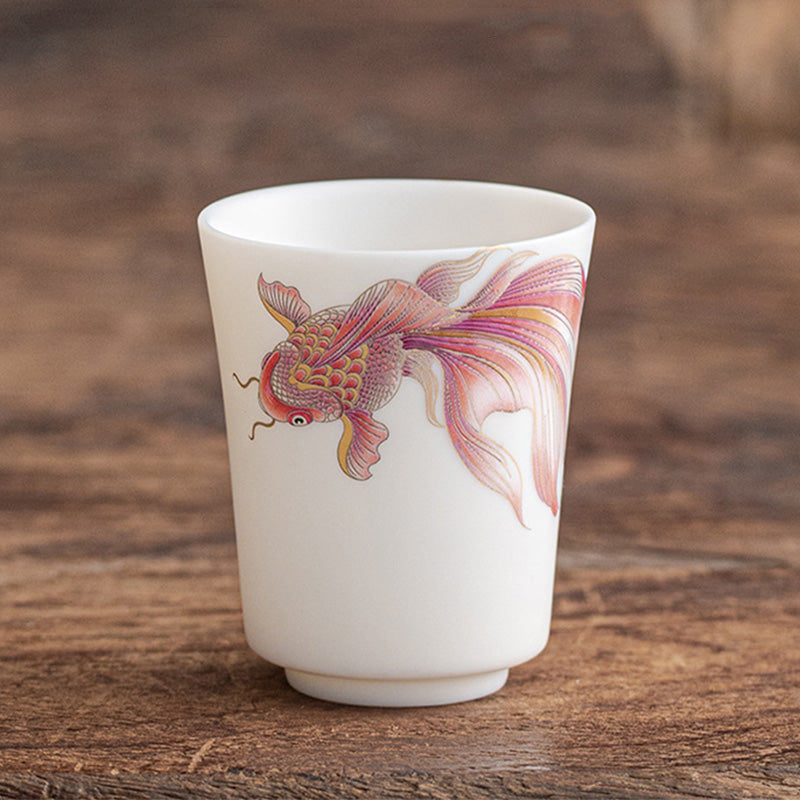 Buddha Stones Koi Fish White Porcelain Ceramic Teacup Kung Fu Tea Cup - Red Koi Fish - 5.2cm*6.3cm*65ml - image 17