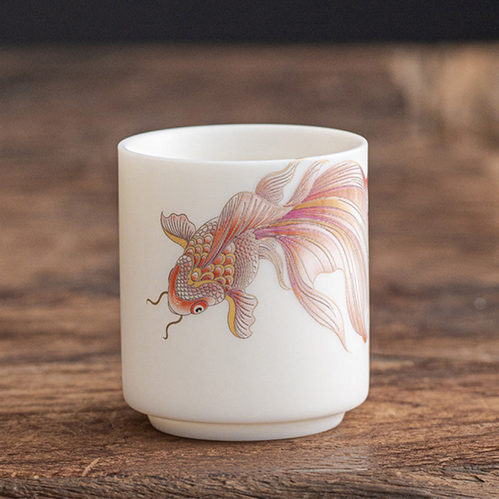 Buddha Stones Koi Fish White Porcelain Ceramic Teacup Kung Fu Tea Cup - Red Koi Fish - 5.3cm*6cm*80ml - image 18