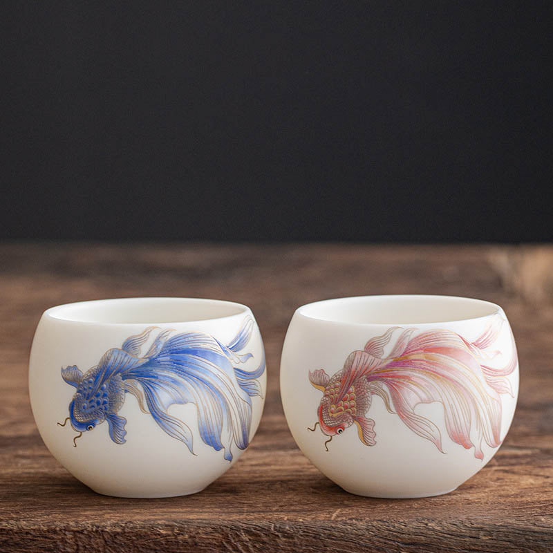 Buddha Stones Koi Fish White Porcelain Ceramic Teacup Kung Fu Tea Cup - image 20