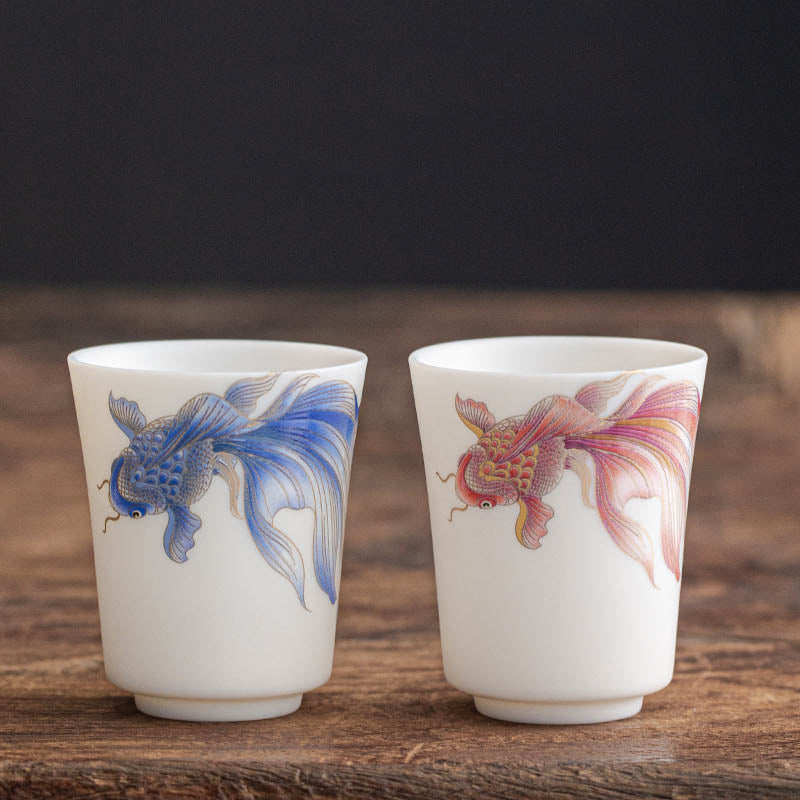 Buddha Stones Koi Fish White Porcelain Ceramic Teacup Kung Fu Tea Cup - image 24