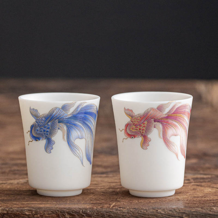 Buddha Stones Koi Fish White Porcelain Ceramic Teacup Kung Fu Tea Cup - image 24