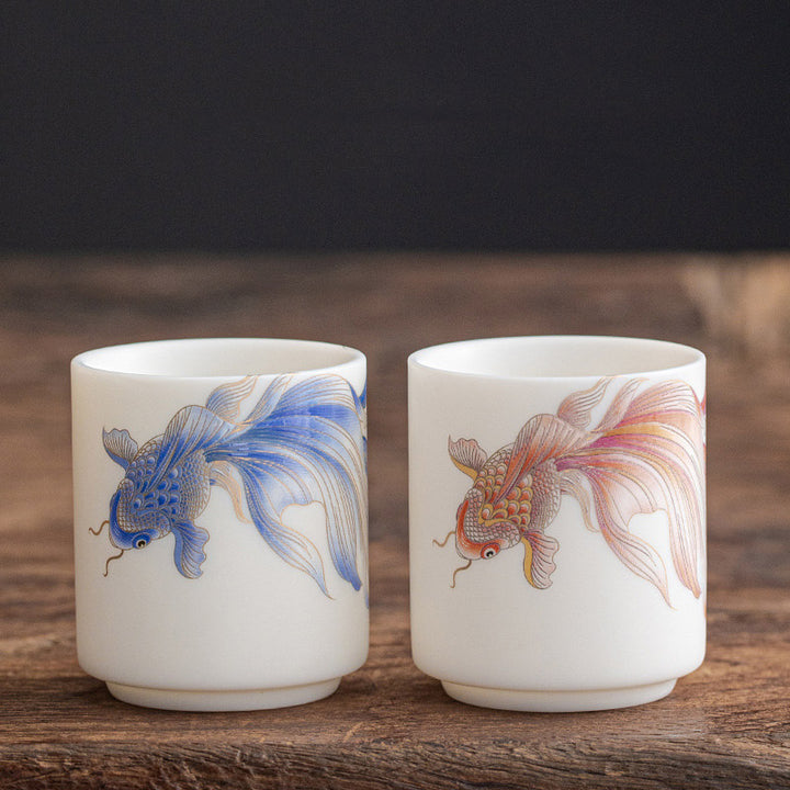 Buddha Stones Koi Fish White Porcelain Ceramic Teacup Kung Fu Tea Cup - image 26