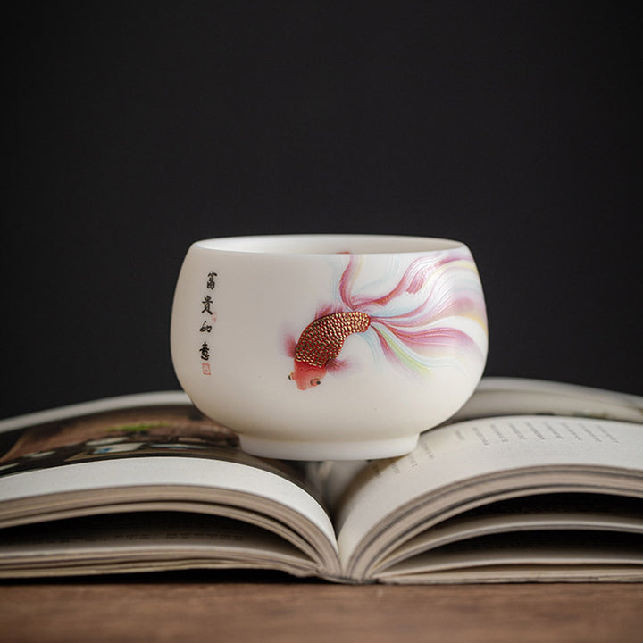Buddha Stones Koi Fish White Porcelain Ceramic Teacup Kung Fu Tea Cup - image 11