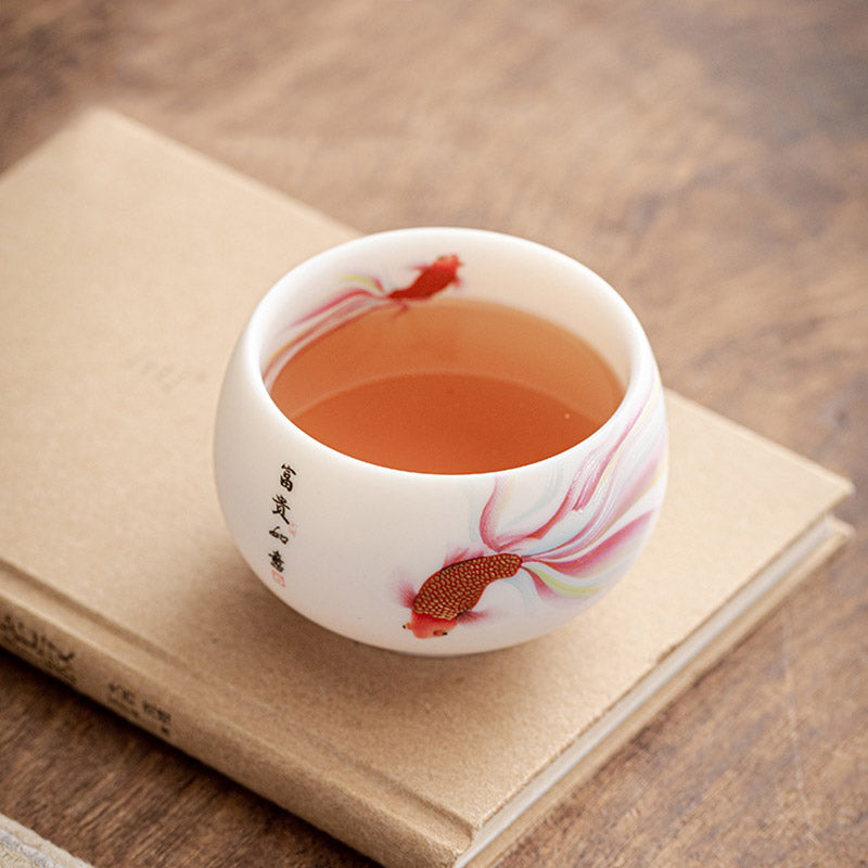 Buddha Stones Koi Fish White Porcelain Ceramic Teacup Kung Fu Tea Cup - image 8