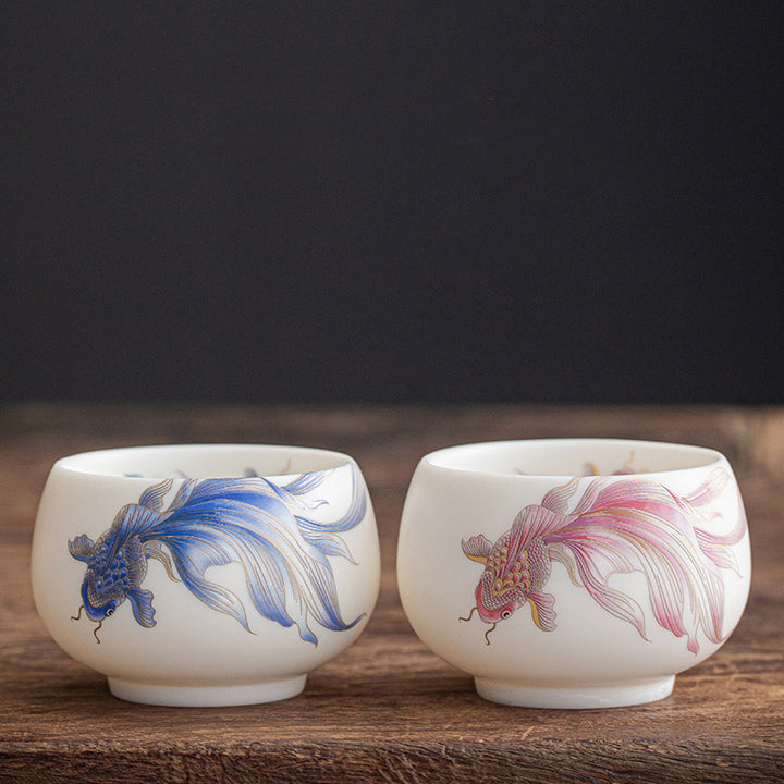 Buddha Stones Koi Fish White Porcelain Ceramic Teacup Kung Fu Tea Cup - image 22