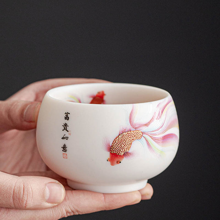 Buddha Stones Koi Fish White Porcelain Ceramic Teacup Kung Fu Tea Cup - image 2