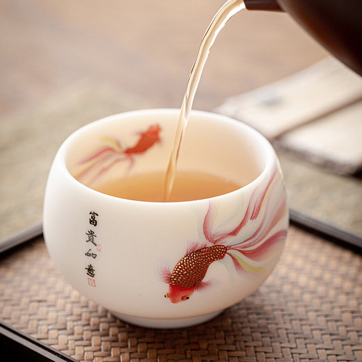 Buddha Stones Koi Fish White Porcelain Ceramic Teacup Kung Fu Tea Cup - image 5