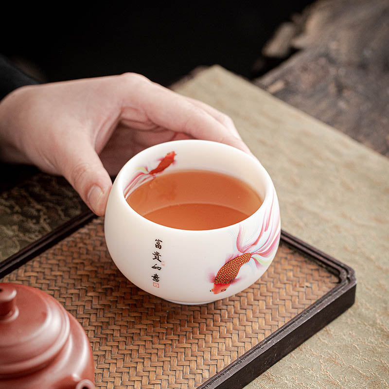 Buddha Stones Koi Fish White Porcelain Ceramic Teacup Kung Fu Tea Cup - image 9
