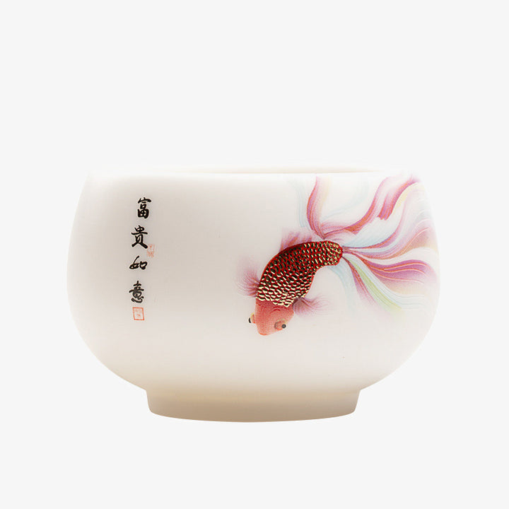 Buddha Stones Koi Fish White Porcelain Ceramic Teacup Kung Fu Tea Cup - image 12