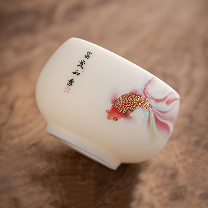 Buddha Stones Koi Fish White Porcelain Ceramic Teacup Kung Fu Tea Cup - image 3