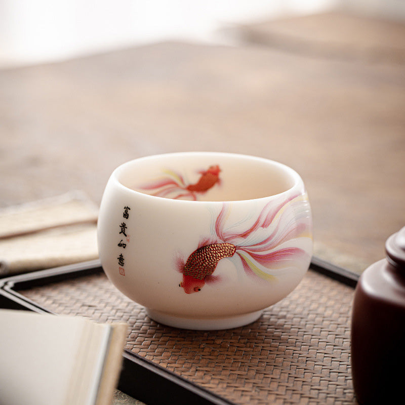 Buddha Stones Koi Fish White Porcelain Ceramic Teacup Kung Fu Tea Cup - image 6