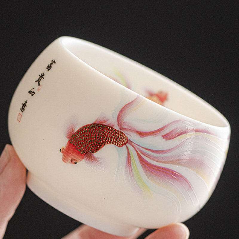 Buddha Stones Koi Fish White Porcelain Ceramic Teacup Kung Fu Tea Cup - image 4