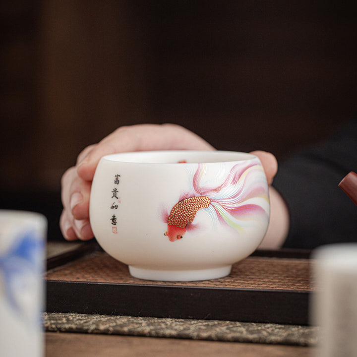 Buddha Stones Koi Fish White Porcelain Ceramic Teacup Kung Fu Tea Cup - image 10