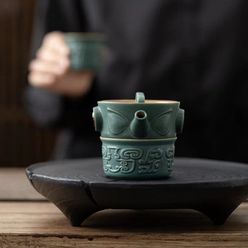 Buddha Stones Sanxingdui Ceramic Teacup Kung Fu Tea Cup With Bag - 9.8cm*7.2cm*140ml/90ml/60ml - image 0