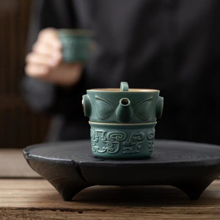 Buddha Stones Sanxingdui Ceramic Teacup Kung Fu Tea Cup With Bag - 9.8cm*7.2cm*140ml/90ml/60ml - image 0