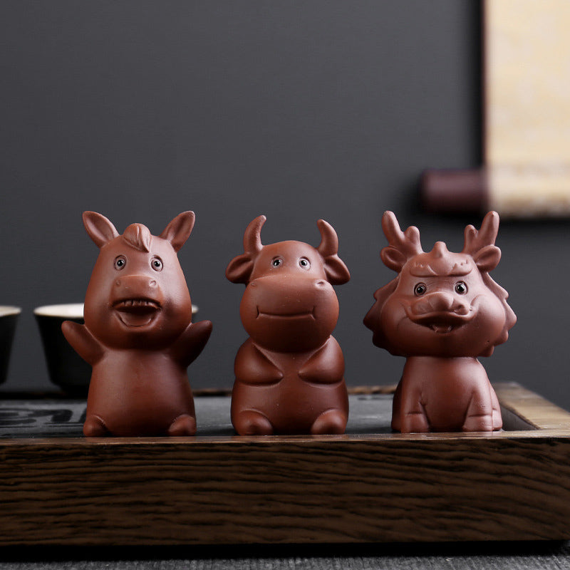Buddha Stones Chinese Zodiac Purple Clay Wealth Ceramic Tea Pet Home Figurine Decoration - image 19