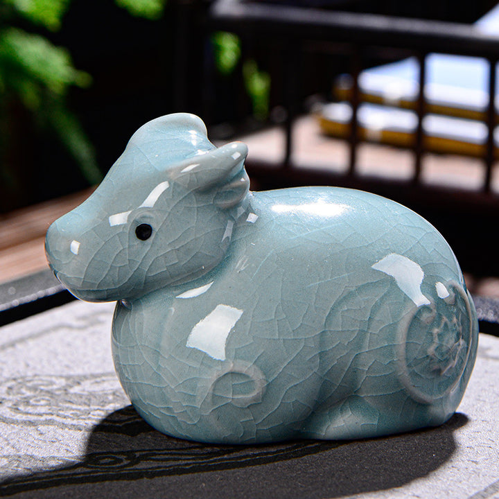 Buddha Stones Chinese Zodiac Wealth Ceramic Tea Pet Home Figurine Decoration - Ox 7.5cm*5cm*5.5cm - image 6
