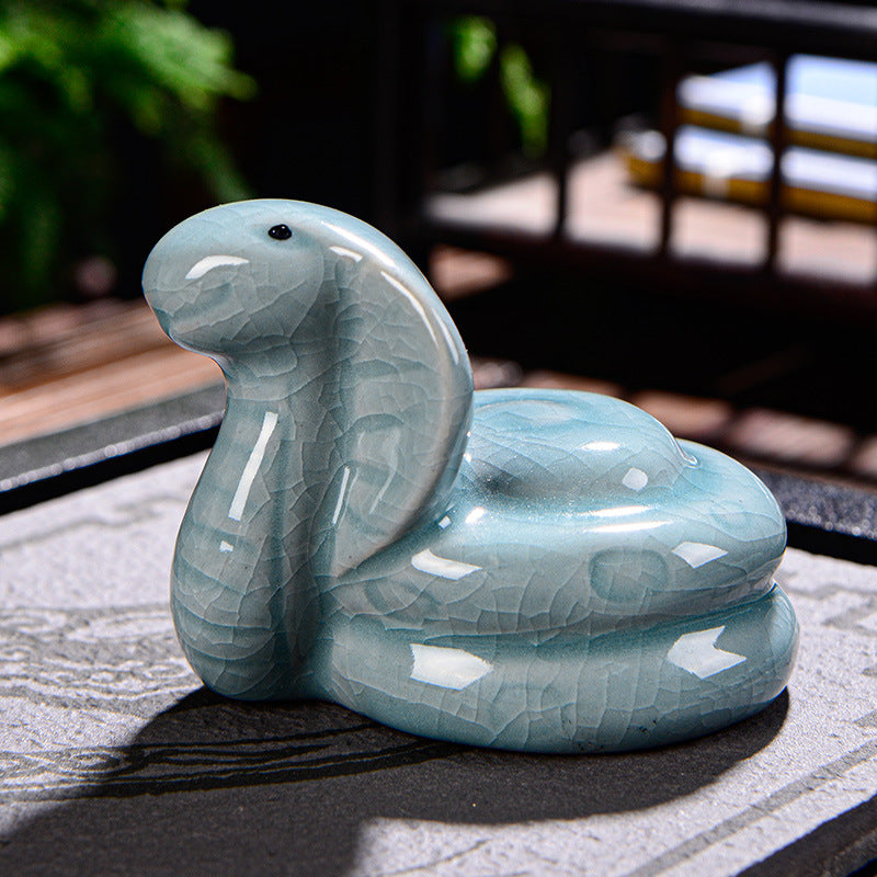Buddha Stones Chinese Zodiac Wealth Ceramic Tea Pet Home Figurine Decoration - Snake 8cm*5cm*5.5cm - image 12