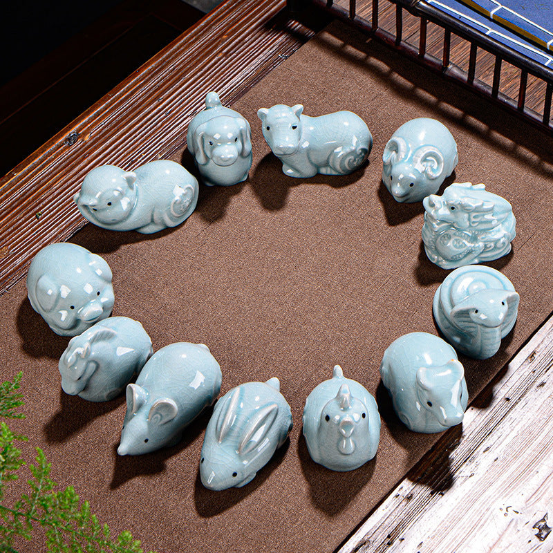 Buddha Stones Chinese Zodiac Wealth Ceramic Tea Pet Home Figurine Decoration - image 0
