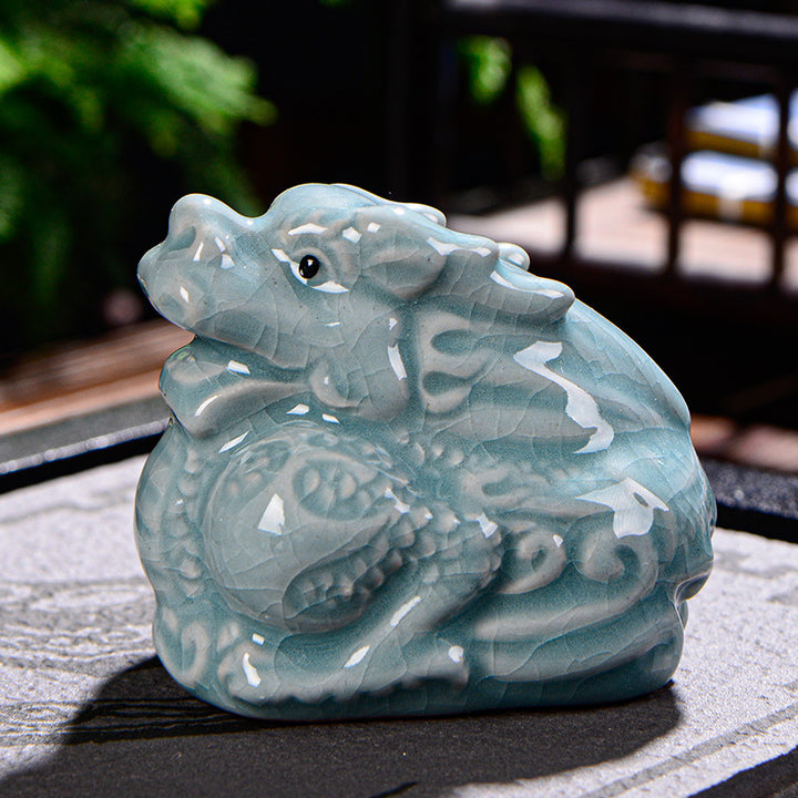 Buddha Stones Chinese Zodiac Wealth Ceramic Tea Pet Home Figurine Decoration - Dragon 7cm*5cm*6cm - image 2