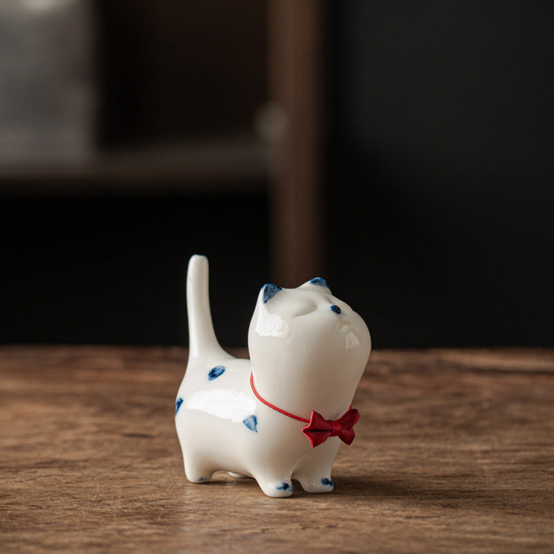 Buddha Stones Mini Lucky White Cat Kitten Tea Pet Ceramic Home Desk Figurine Decoration - image 14