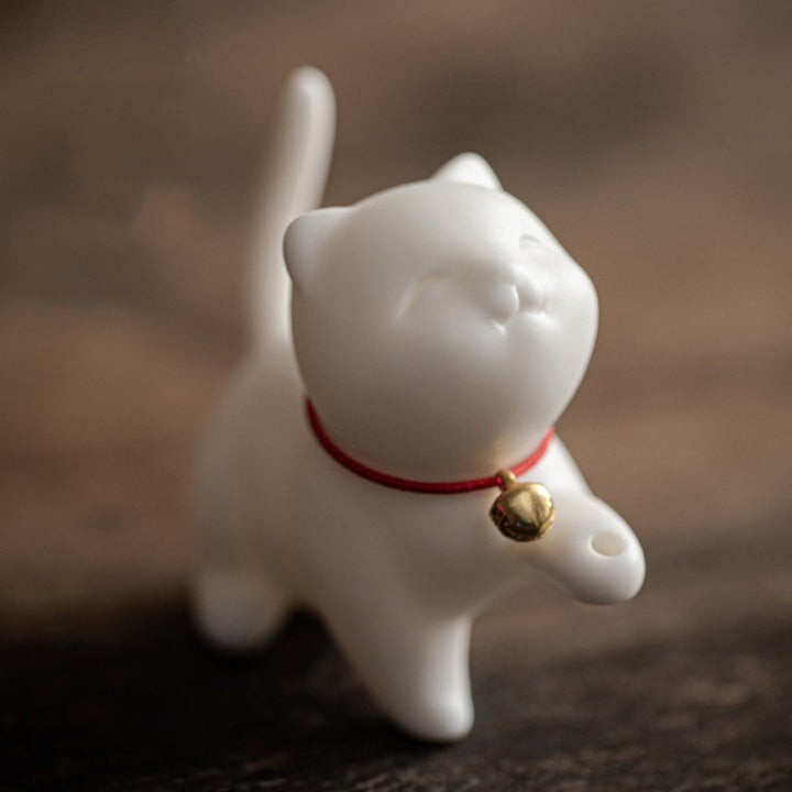Buddha Stones Mini Lucky Cat Kitten Tea Pet Ceramic Home Desk Figurine Decoration With Bamboo Mat - image 6