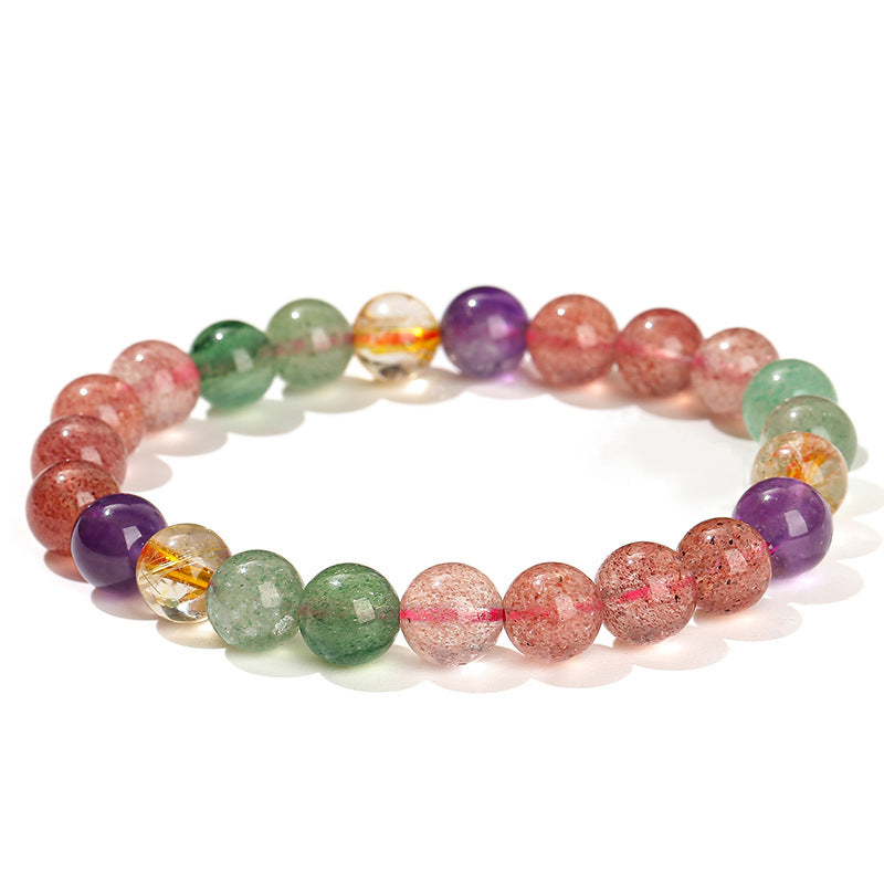 Buddha Stones Natural Multicolored Strawberry Quartz Love Healing Beaded Bracelet - image 8