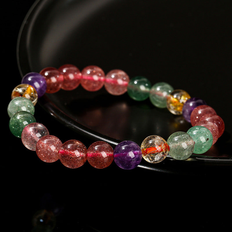 Buddha Stones Natural Multicolored Strawberry Quartz Love Healing Beaded Bracelet - image 2