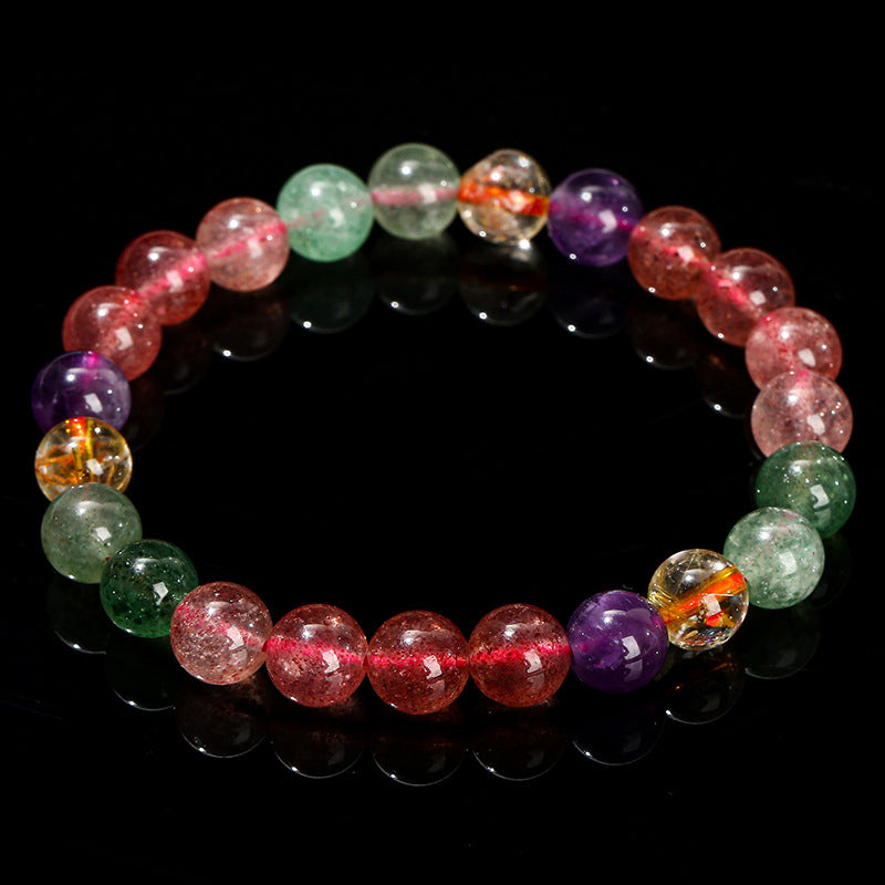 Buddha Stones Natural Multicolored Strawberry Quartz Love Healing Beaded Bracelet - image 3