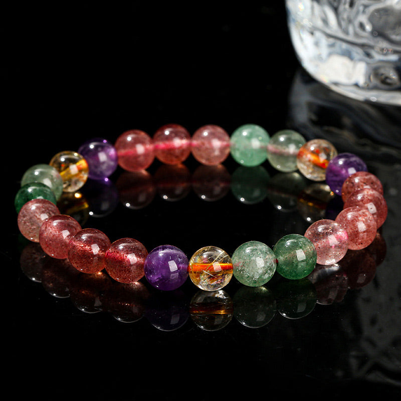 Buddha Stones Natural Multicolored Strawberry Quartz Love Healing Beaded Bracelet - image 4