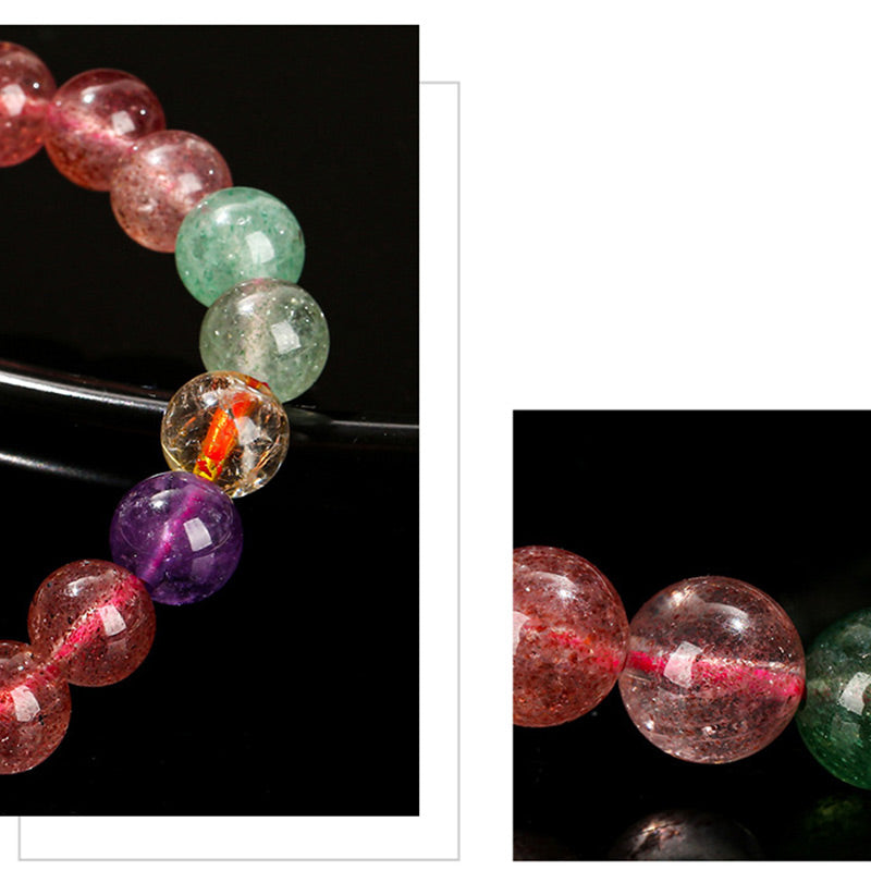Buddha Stones Natural Multicolored Strawberry Quartz Love Healing Beaded Bracelet - image 7