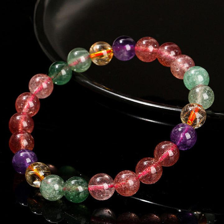Buddha Stones Natural Multicolored Strawberry Quartz Love Healing Beaded Bracelet - image 5