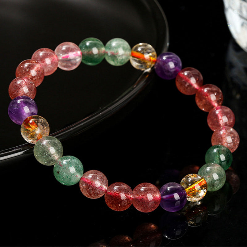 Buddha Stones Natural Multicolored Strawberry Quartz Love Healing Beaded Bracelet - image 6