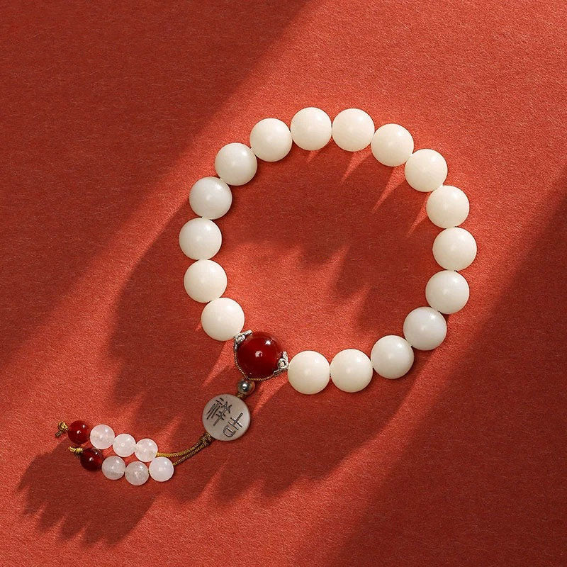 Buddha Stones Bodhi Seed Red Agate Black Obsidian Pink Crystal Rutilated Quartz Peace Wrist Mala Bracelet - Red Agate&Bodhi Seed(Wrist Circumference 14-15cm) - image 0